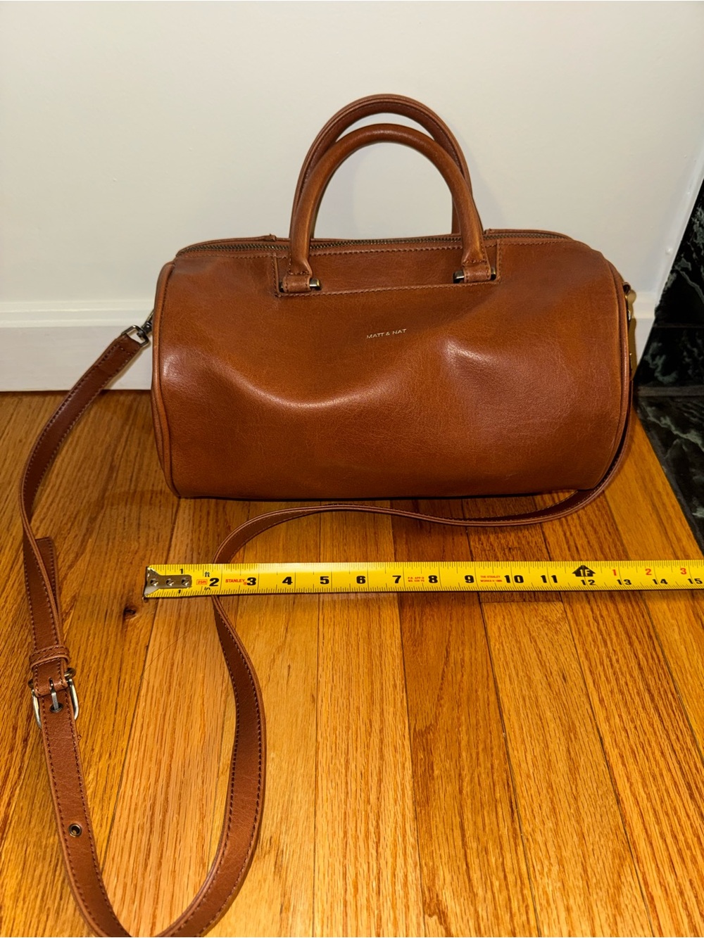 Matt & Nat Cognac Vegan Leather Barrel Bowler Crossbody Bag